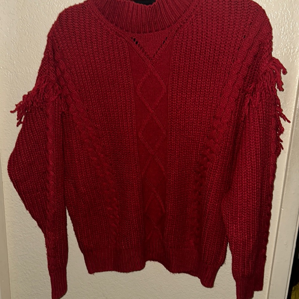 <3 2/$25 American Rag Red Fringe Knit Sweater